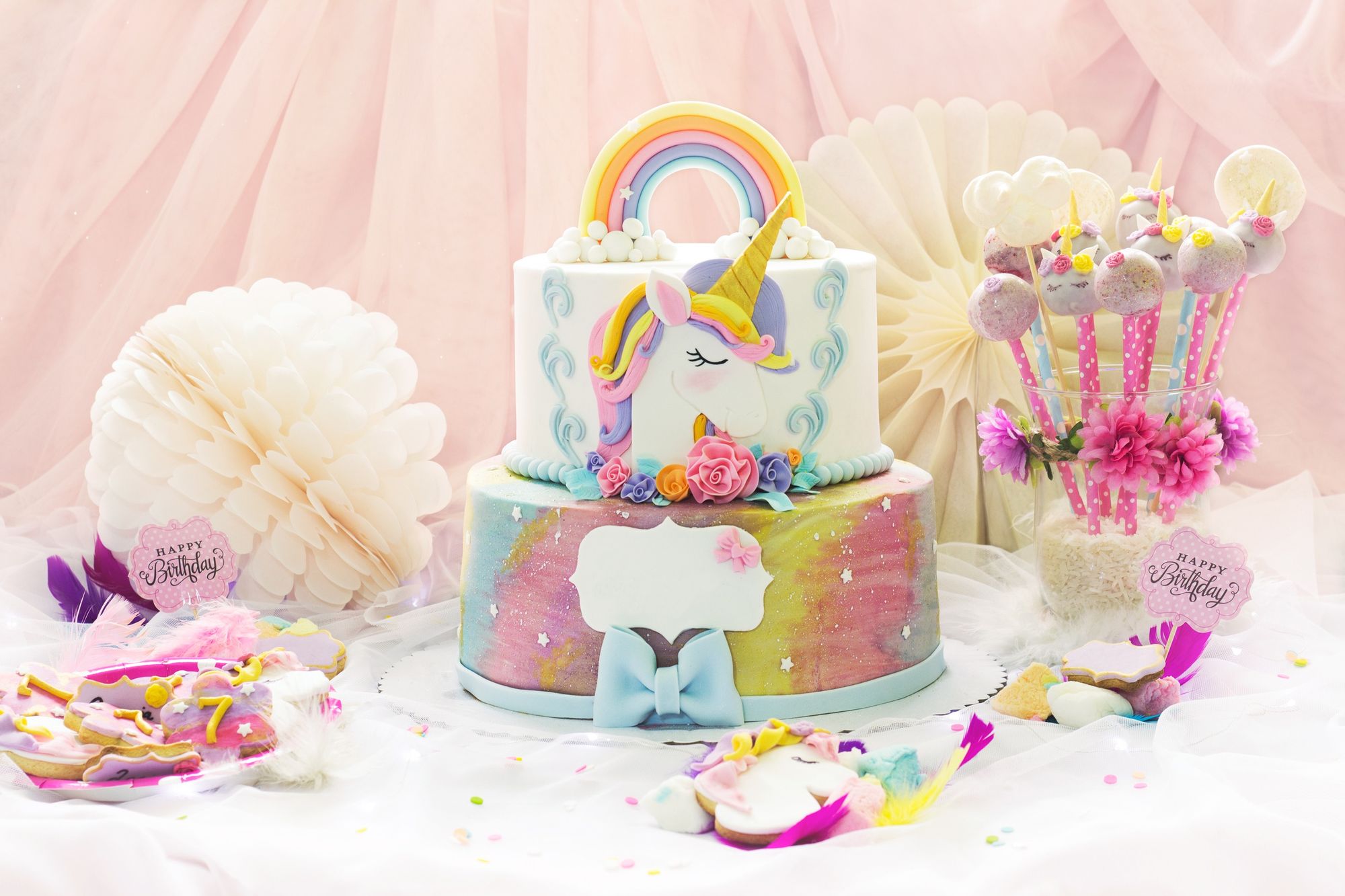 Rainbow Birthday Decorations, Rainbow Theme Birthday Party, Rainbow Cake  Topper, Pastel Rainbow Banner, Girl Party Theme, Sunshine 