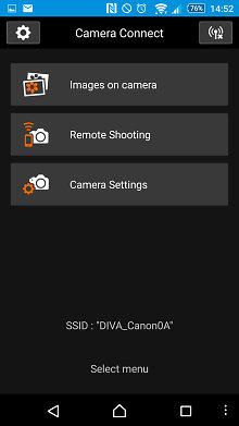 Canon EOS 750D Review: Canon Camera Connect Main Menu