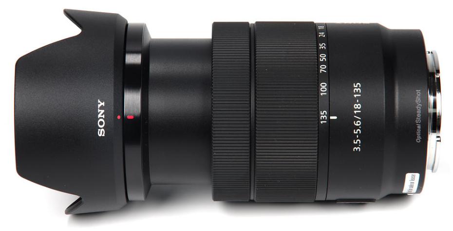 Sony E 18-135mm f/3.5-5.6 OSS Review: Sony E 18 135mm Top View With Hood At 135mm