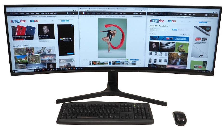 Samsung CJ89 43.3inch Curved LED Monitor Review: Samsung CJ890 Product Shots 2 With Keyboard And Mouse For Scale