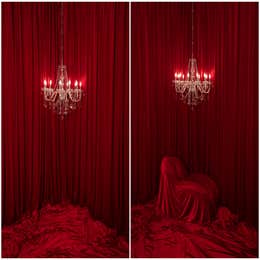 Valentine's Day Red Velvet Drapes  & Chandelier