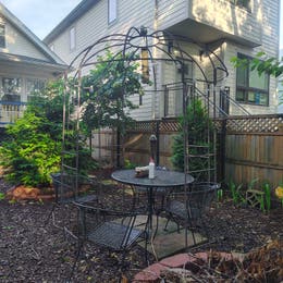 Yard with seating and a fire pit