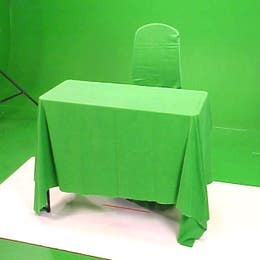 TABLE and CHAIR With GREEN SCREEN MATERIAL COVER