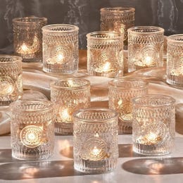 Vintage Glass Votive Candle Holders with LED Tea Lights