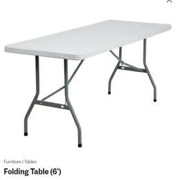 6-foot folding table with plastic top and metal legs. 30" wide.