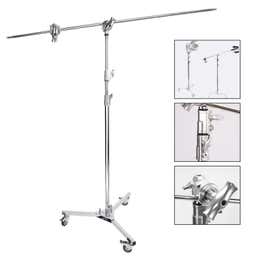 Heavy duty C-stand with boom arm & runway base