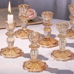 Glass Candlestick Holders Gold 