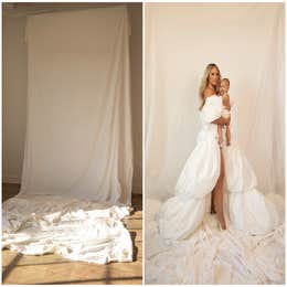 Ivory linen fabric drape & installation 