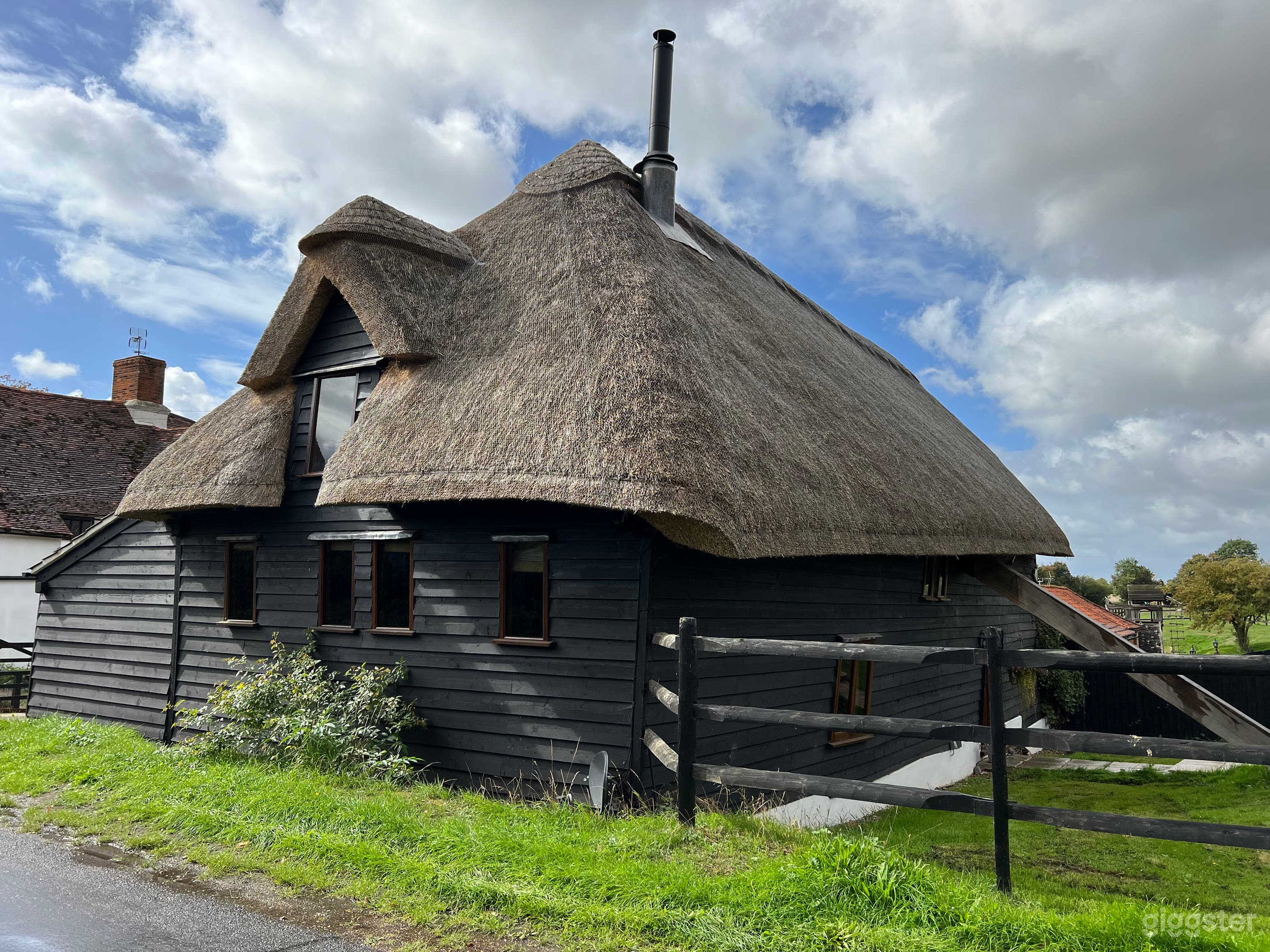 Front view of barn from road