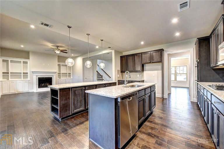  Double Island Kitchen into Family Room From Breakfast Nook Area 