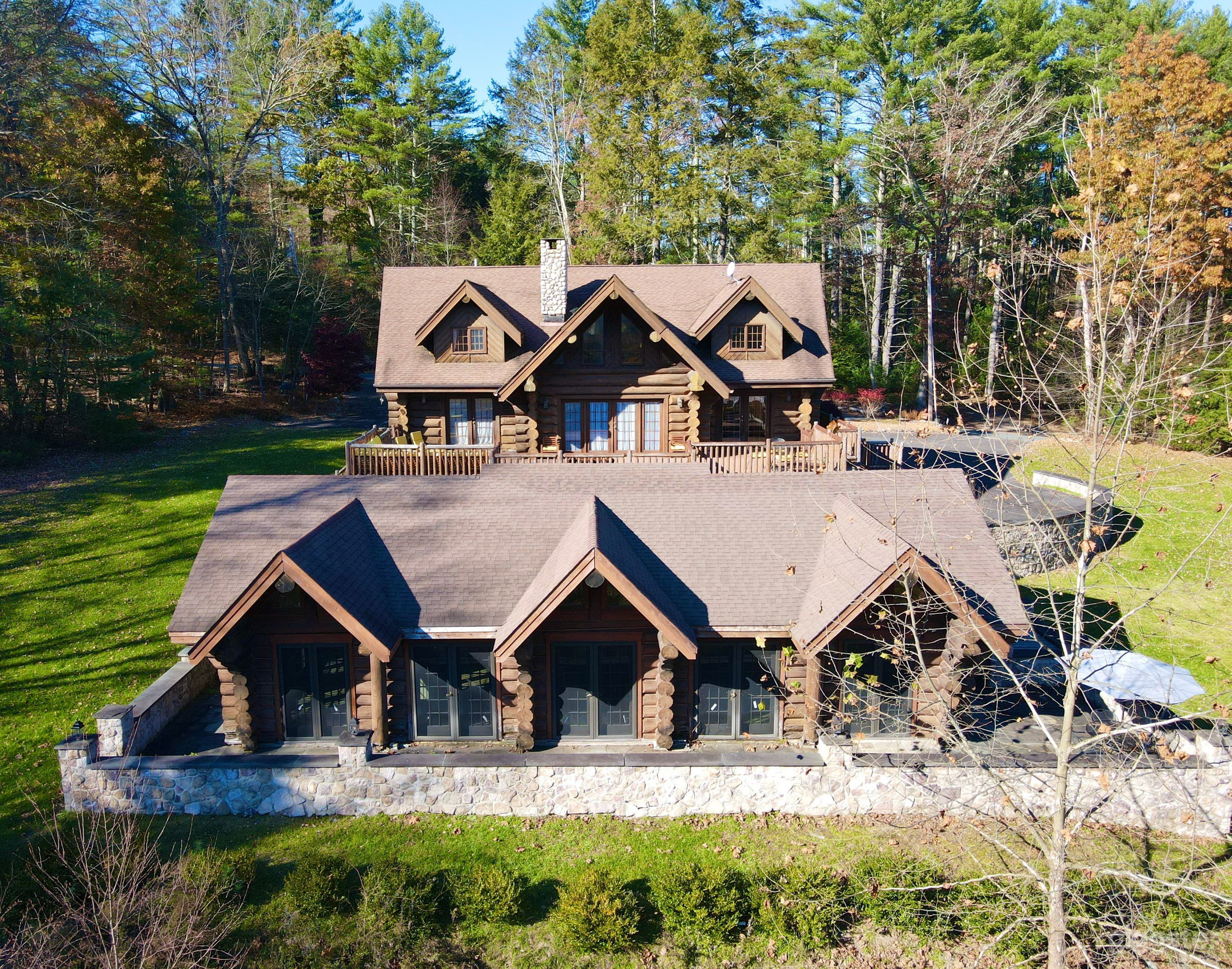 Drone shot of the log home