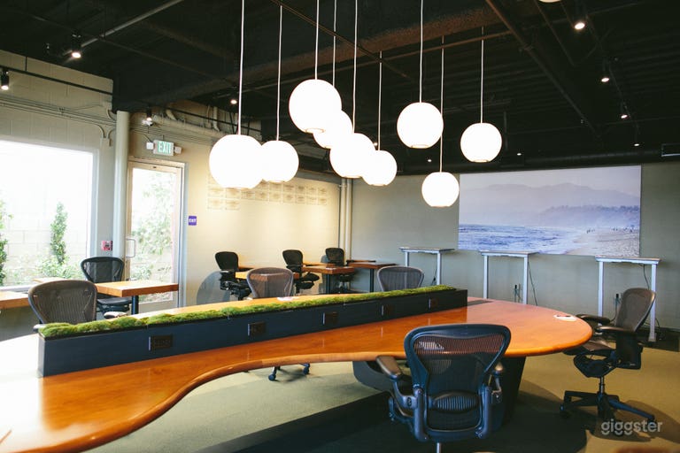  Conference table and paper lantern light fixture 