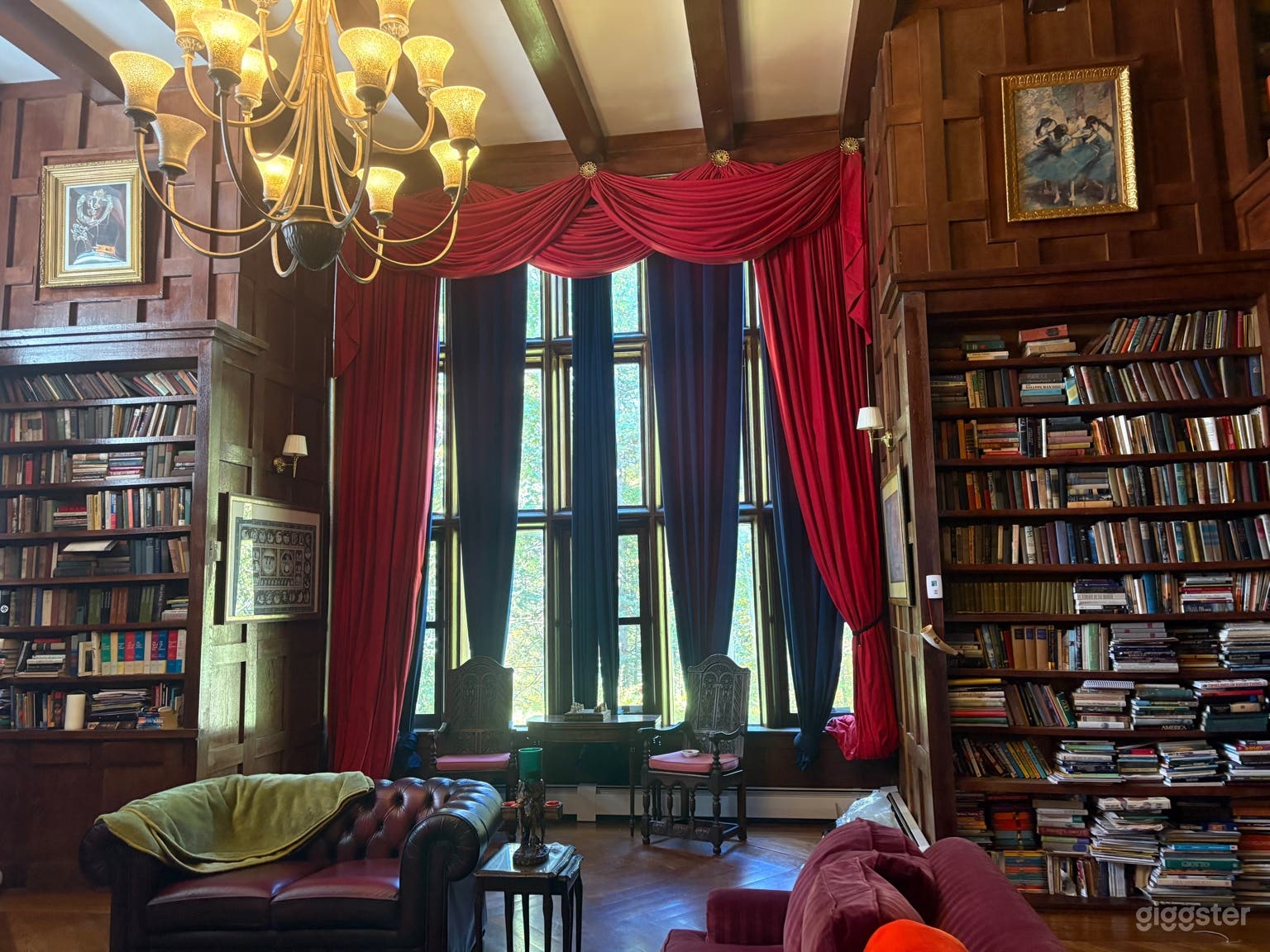 150yr Historic Library—Paneled, Chandelier, Navy/Red Drapes Photo 3