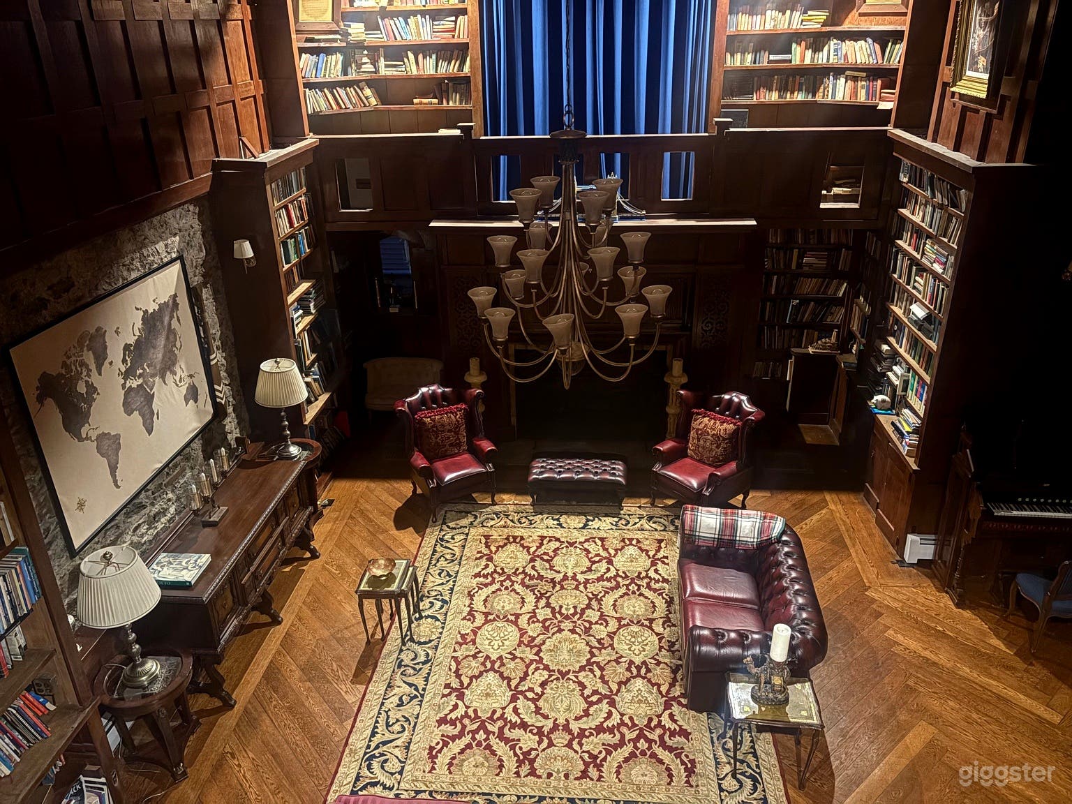 150yr Historic Library—Paneled, Chandelier, Navy/Red Drapes Photo 1