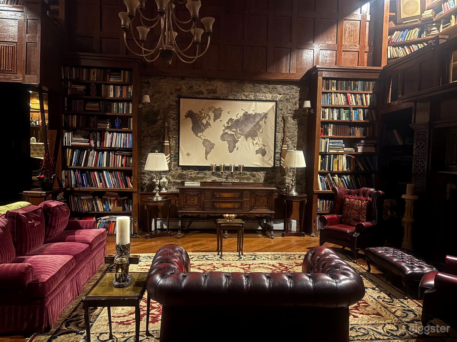 150yr Historic Library—Paneled, Chandelier, Navy/Red Drapes Photo 2