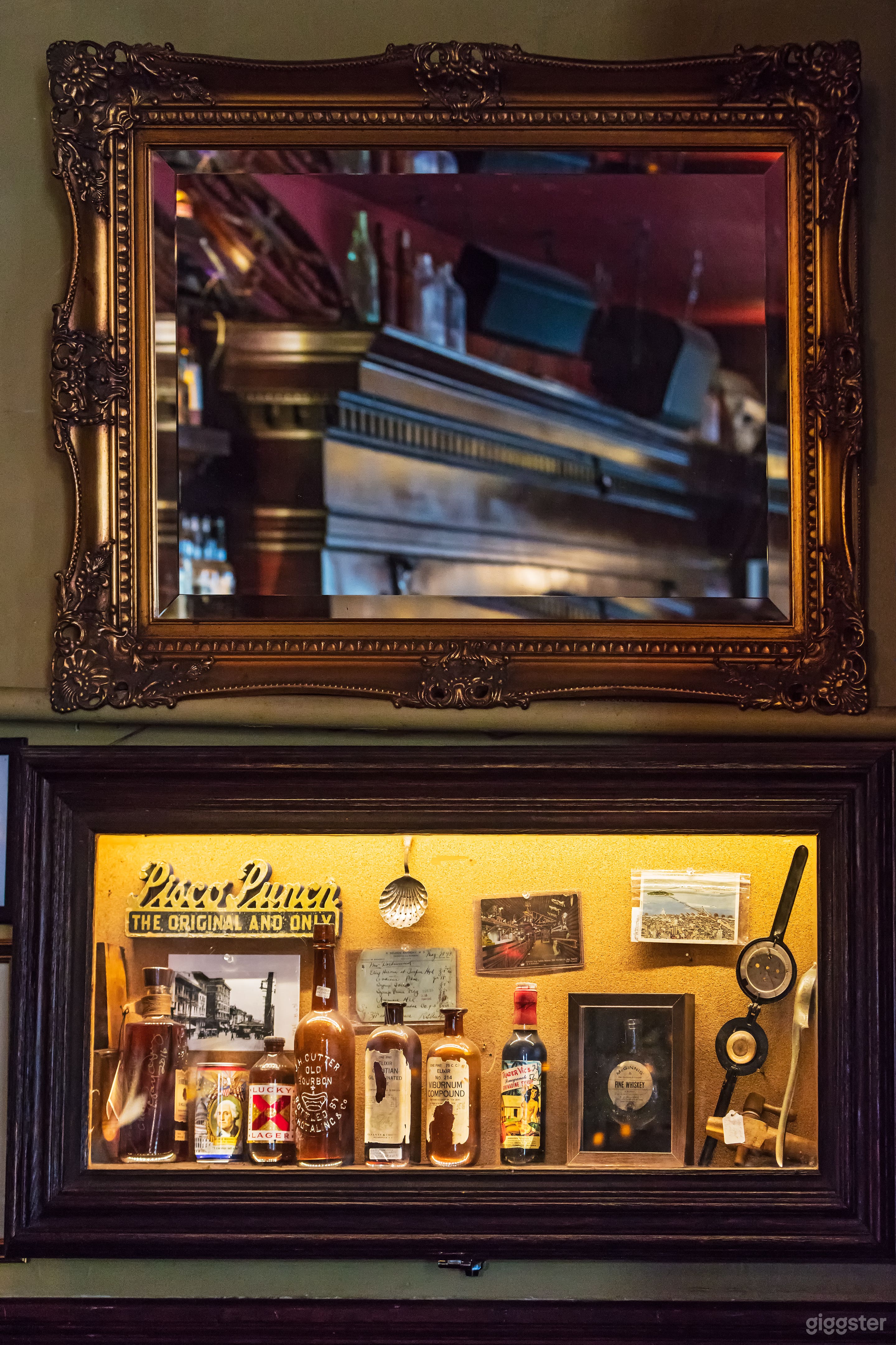 historic display case and mirror