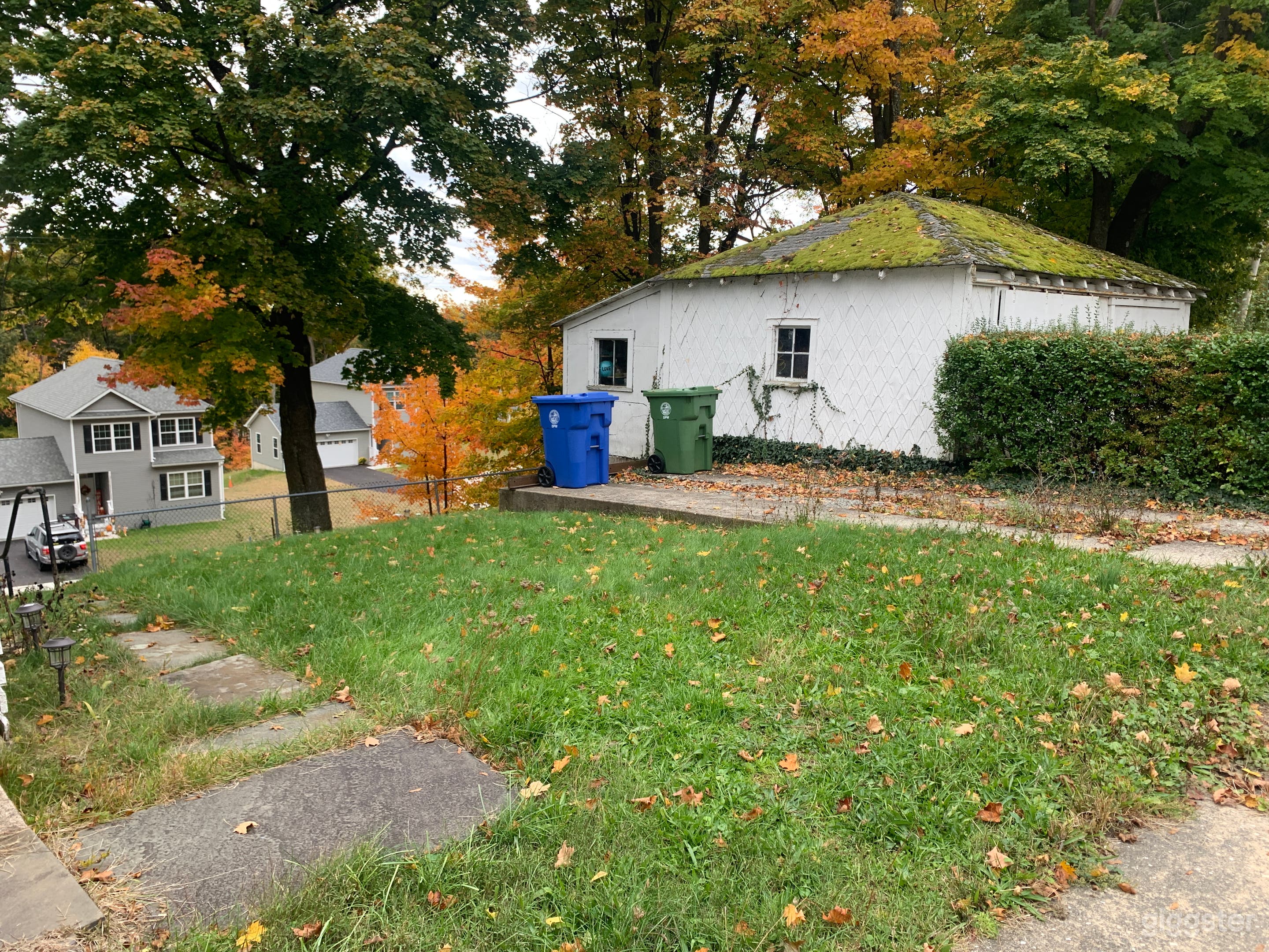 Side yard and detached garage