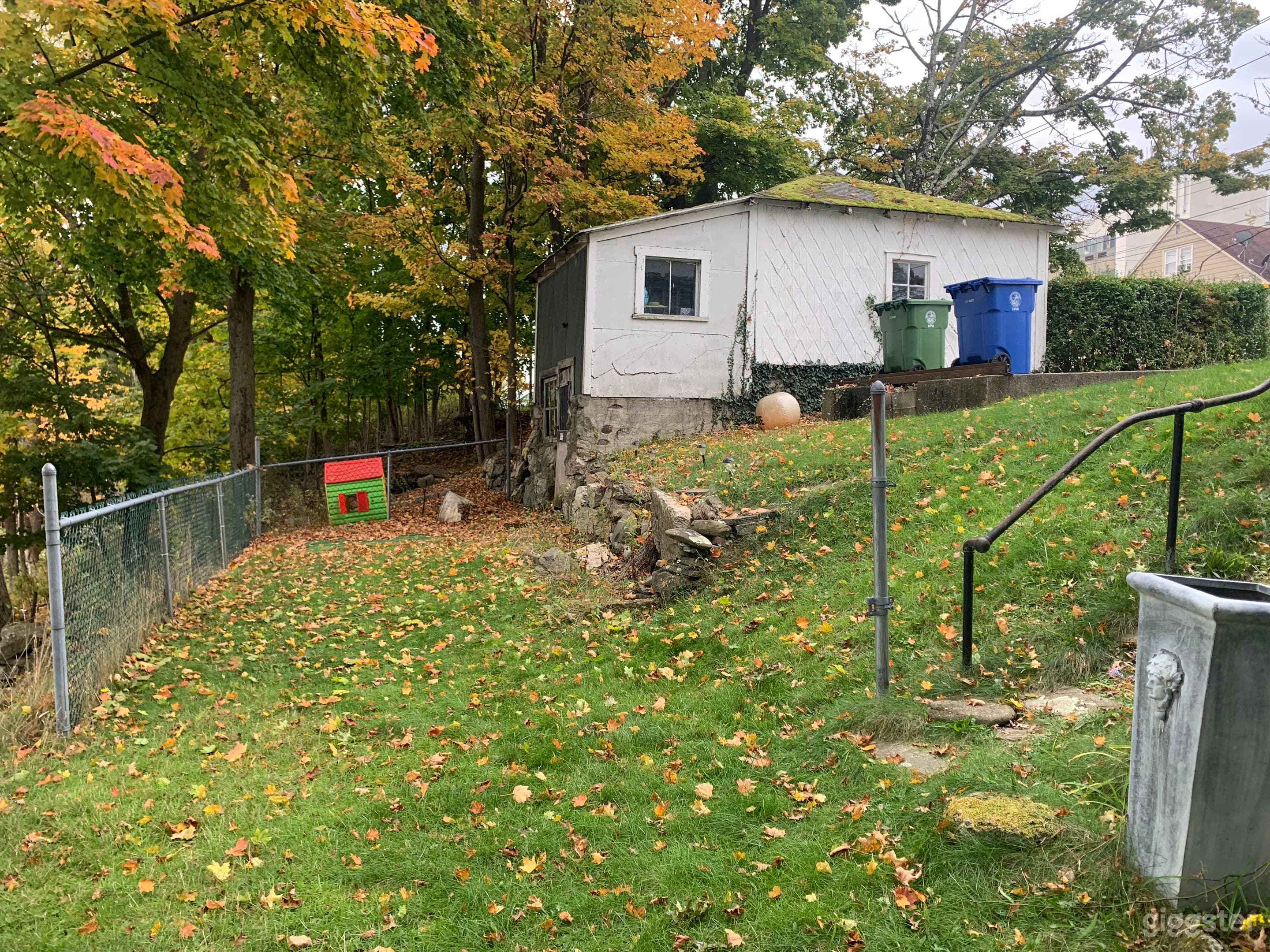 Side yard and garage