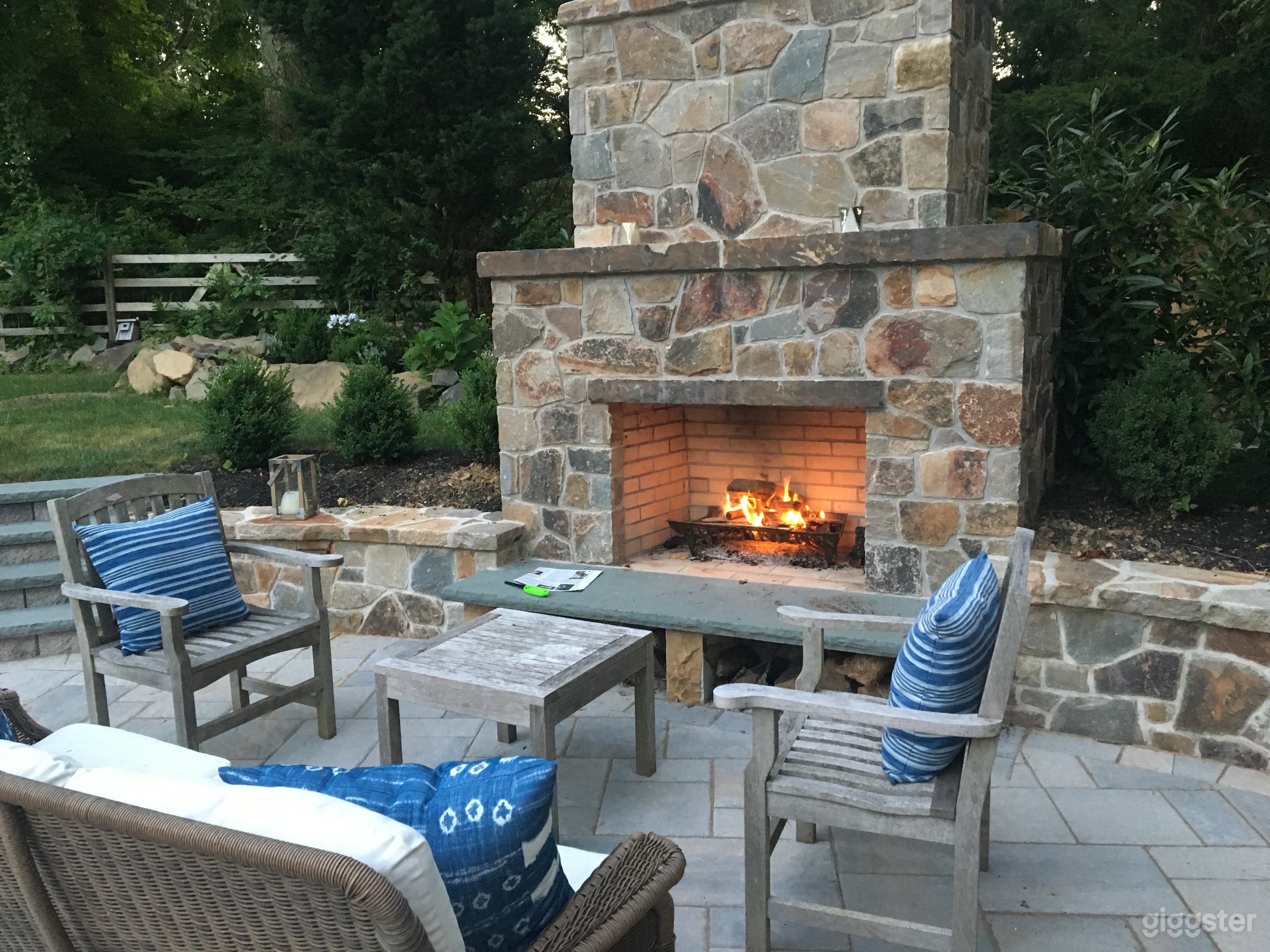 Outdoor fireplace in summer