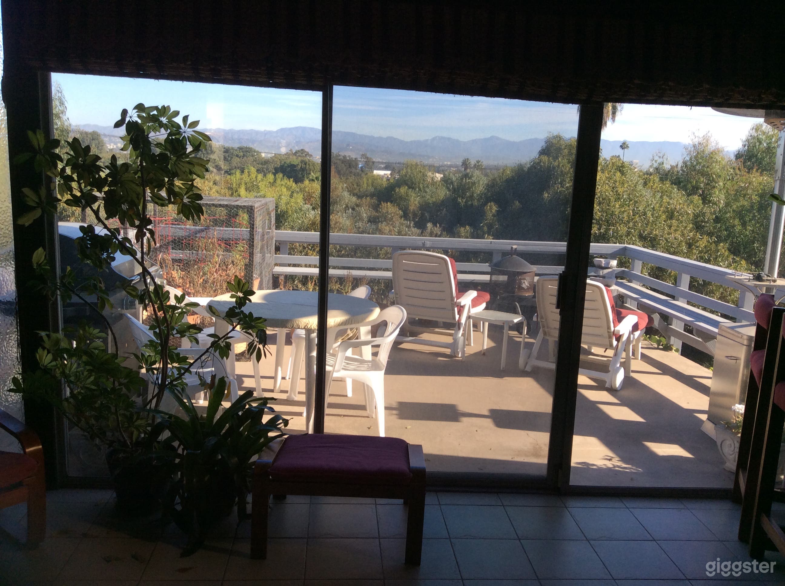 View of Hollywood hills and sundeck from family room