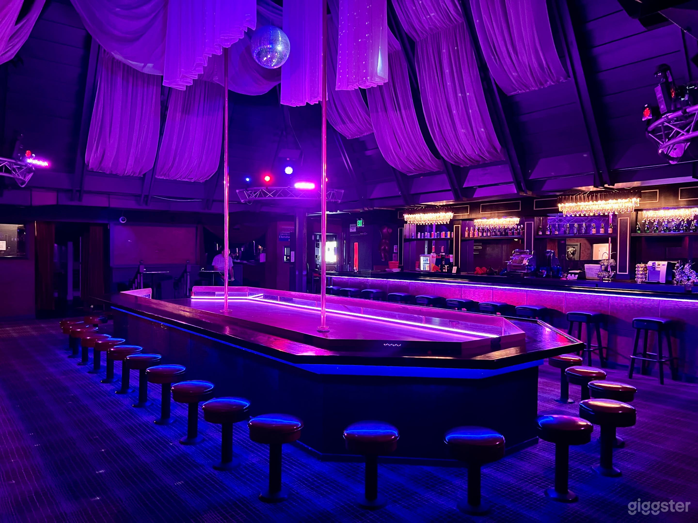 The main stage featuring 25 foot poles and color changing lights