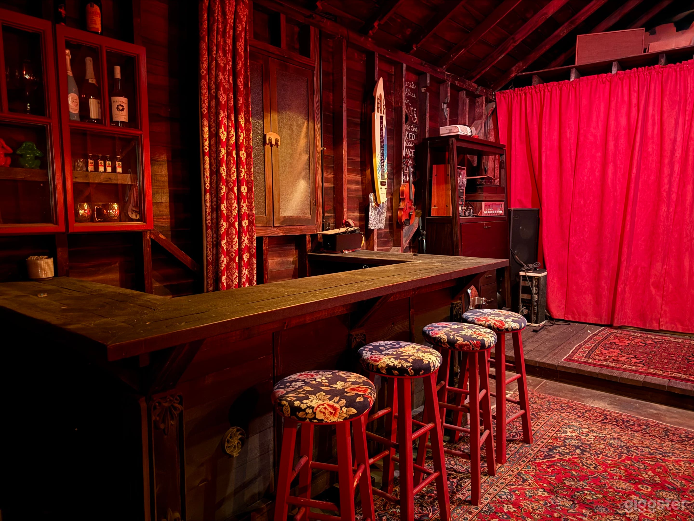 Cinematic Rustic Barn Speakeasy | Bar, Stage & Rich Red Int Photo 3
