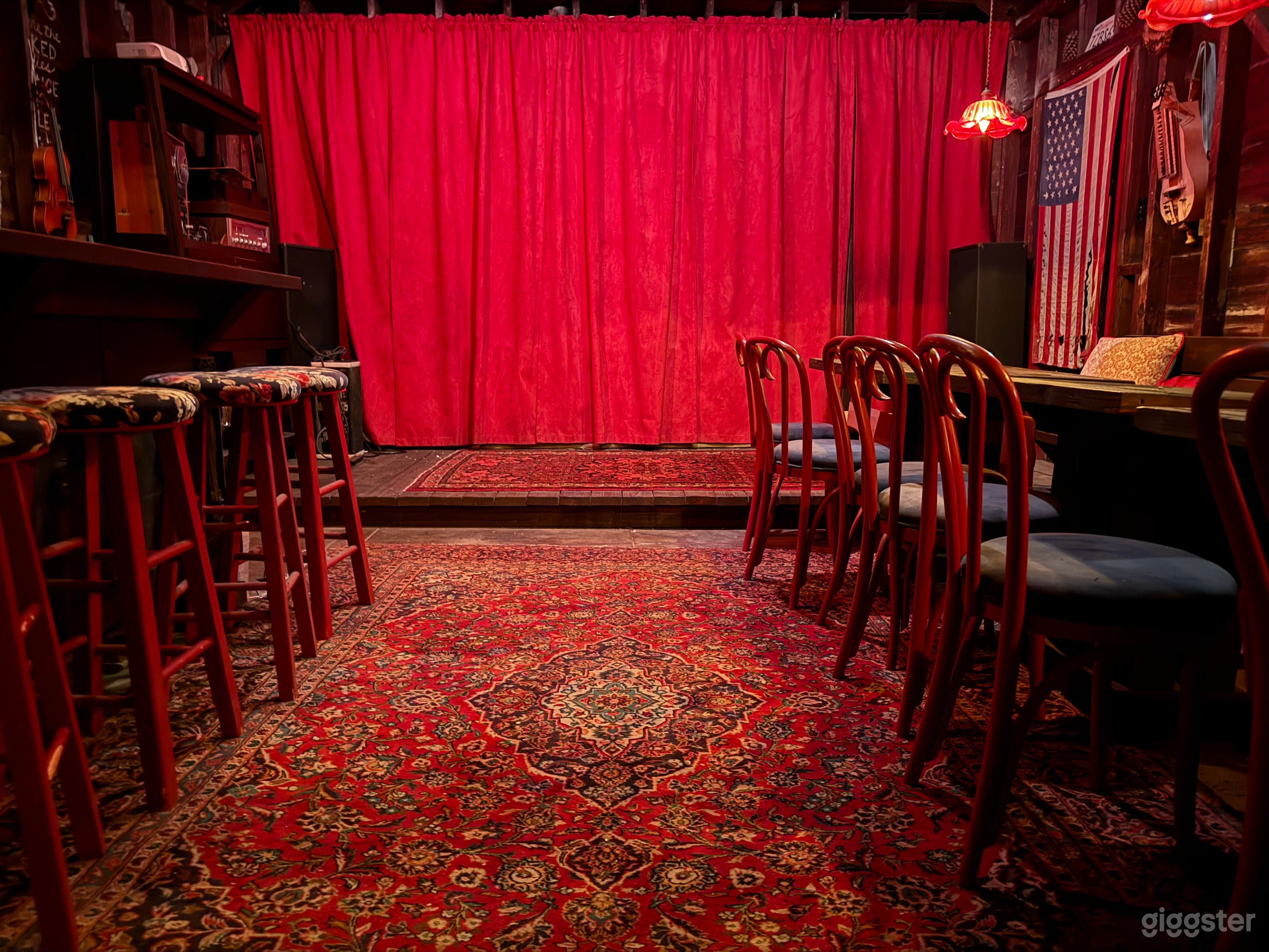Cinematic Rustic Barn Speakeasy | Bar, Stage & Rich Red Int Photo 4