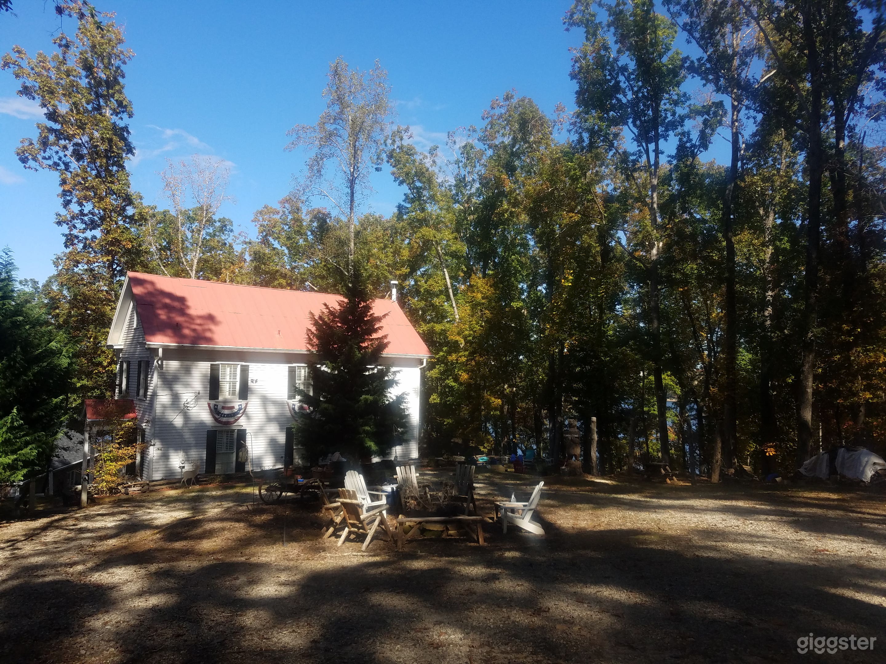 View looking back down to the school house, cabin and lake