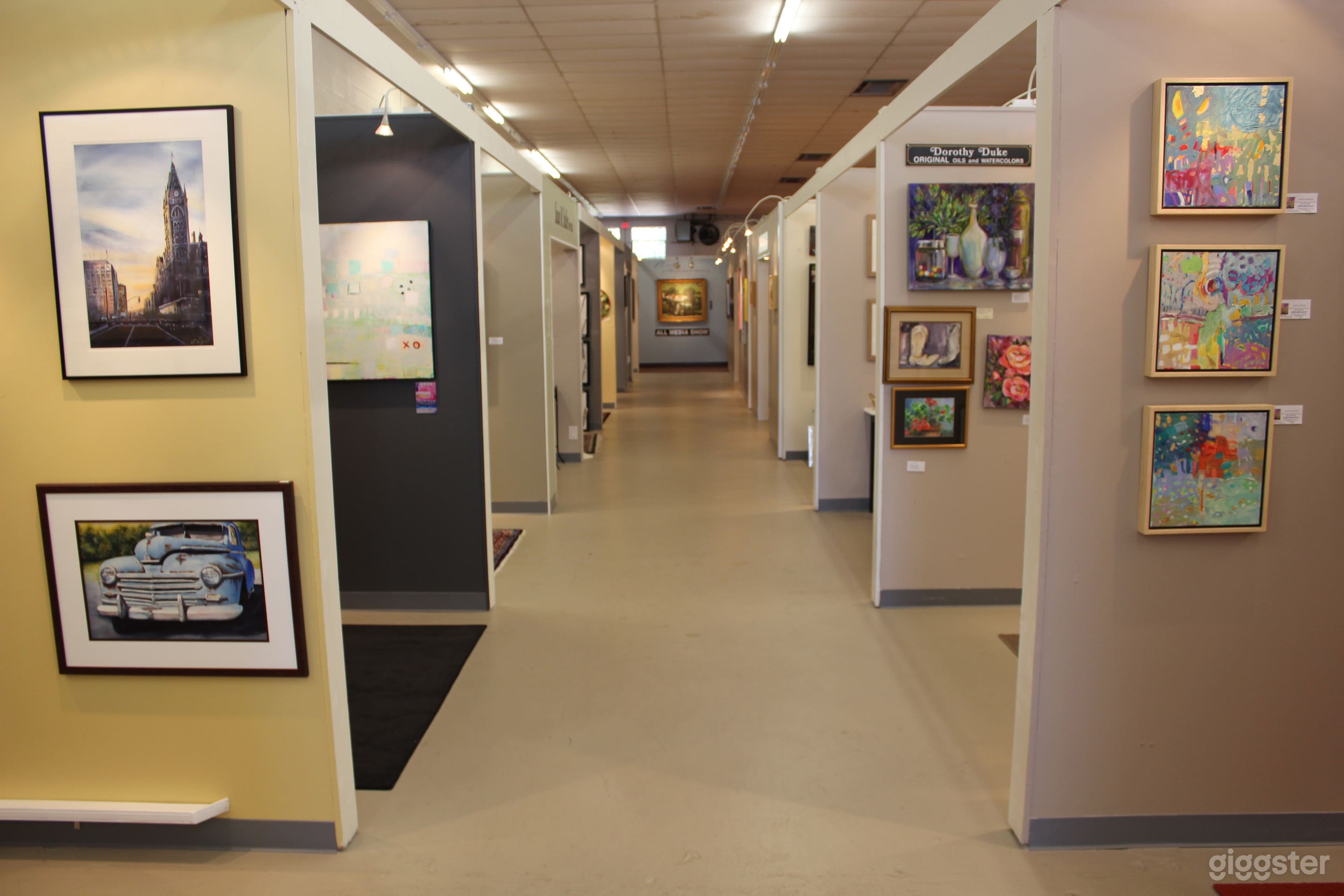 Long hallways with art Gallery Spaces on lining hallway