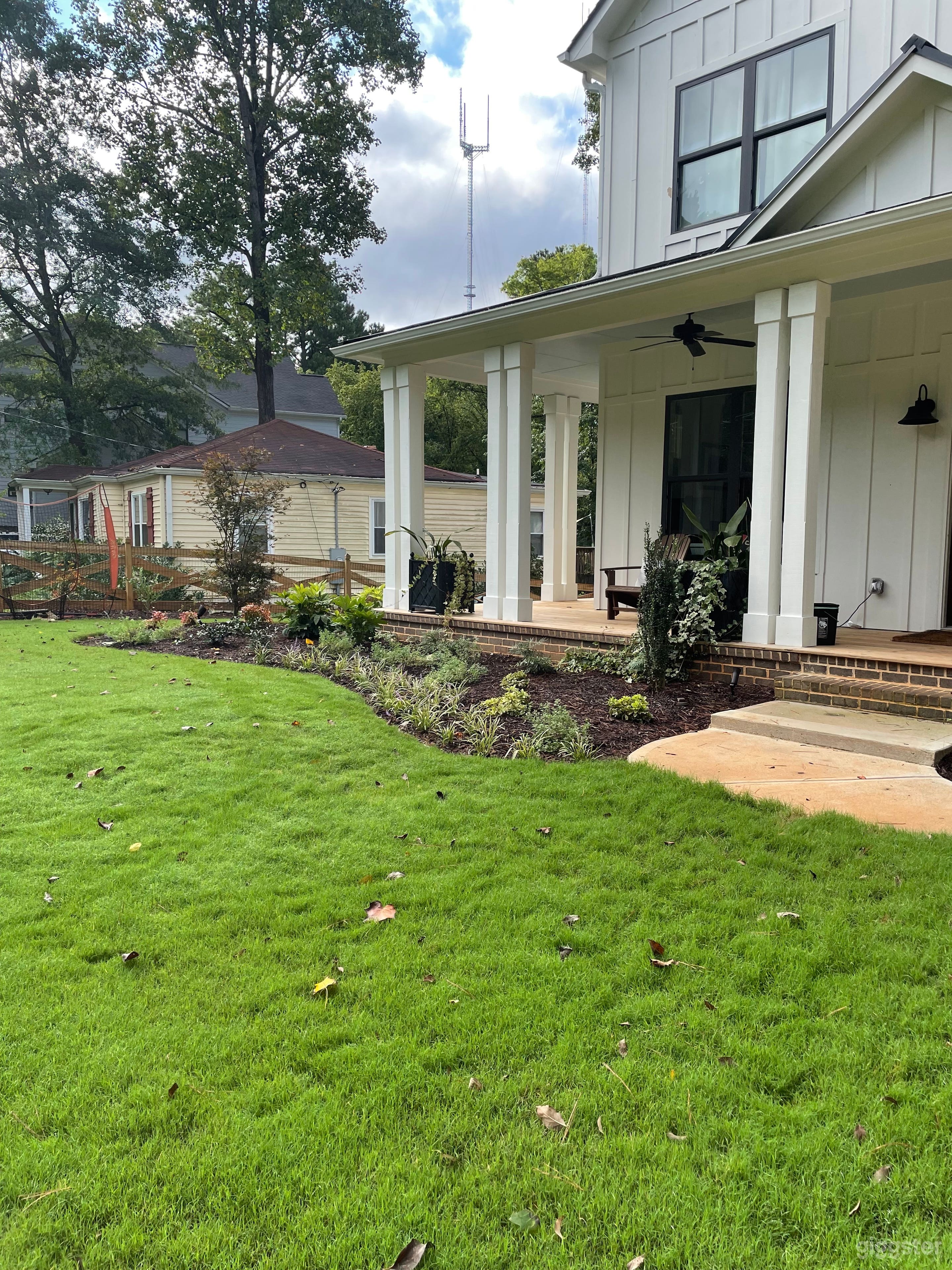 Close up view of front porch in the fall
