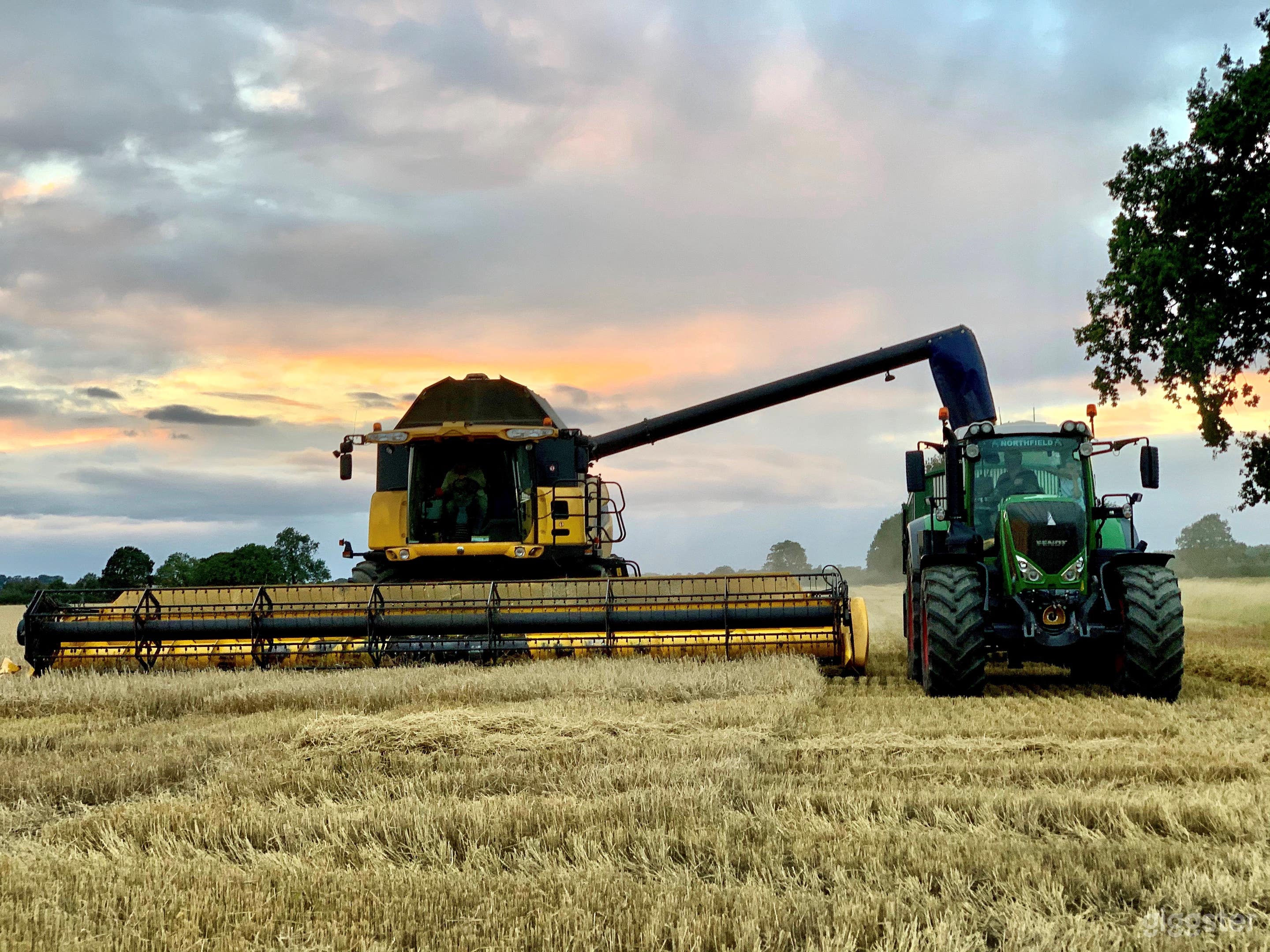 Working farm, combine and tractor