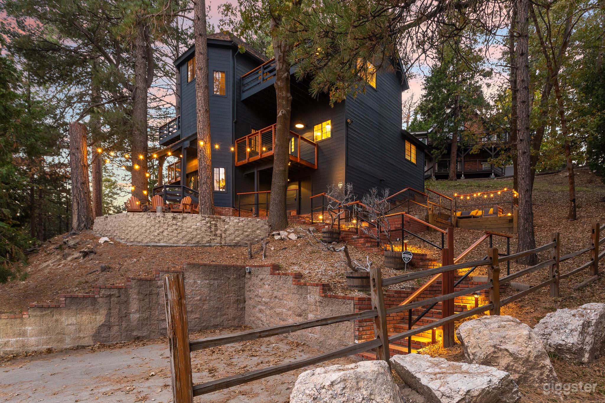 Two Wolves in the evening. EV charging in car pad. 