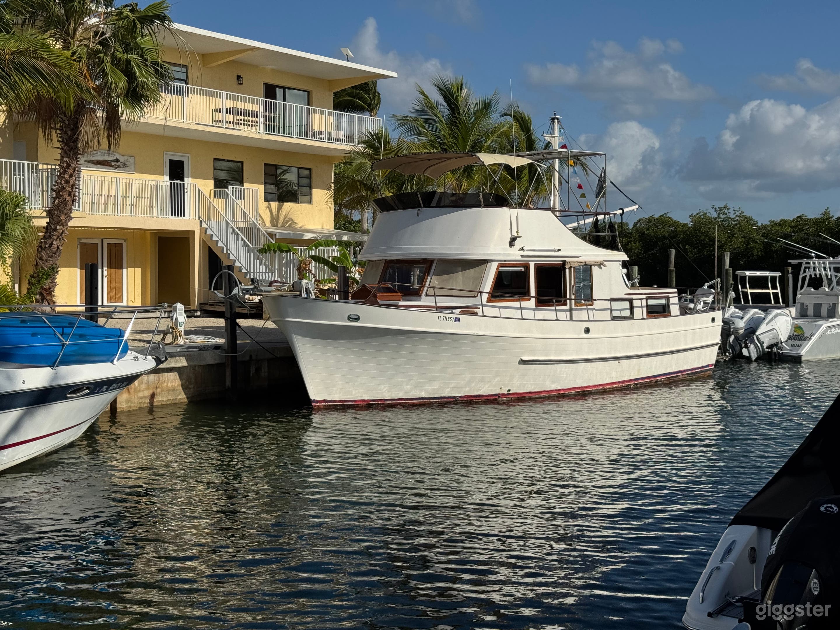 Vintage trawler available as a film location. No engines, but tied up and read for a film location.