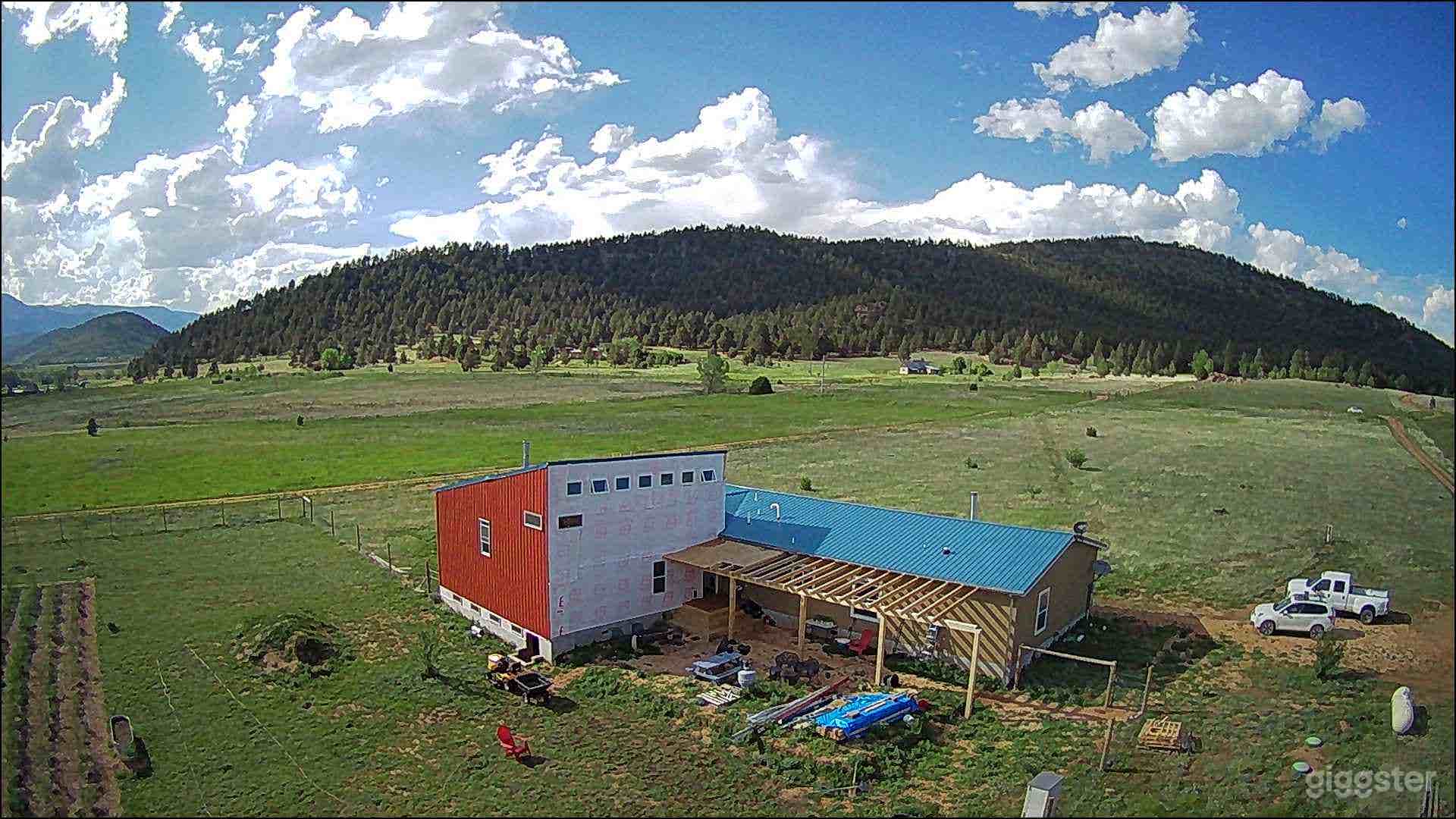 Aerial of residence and studio, fabrication workshop