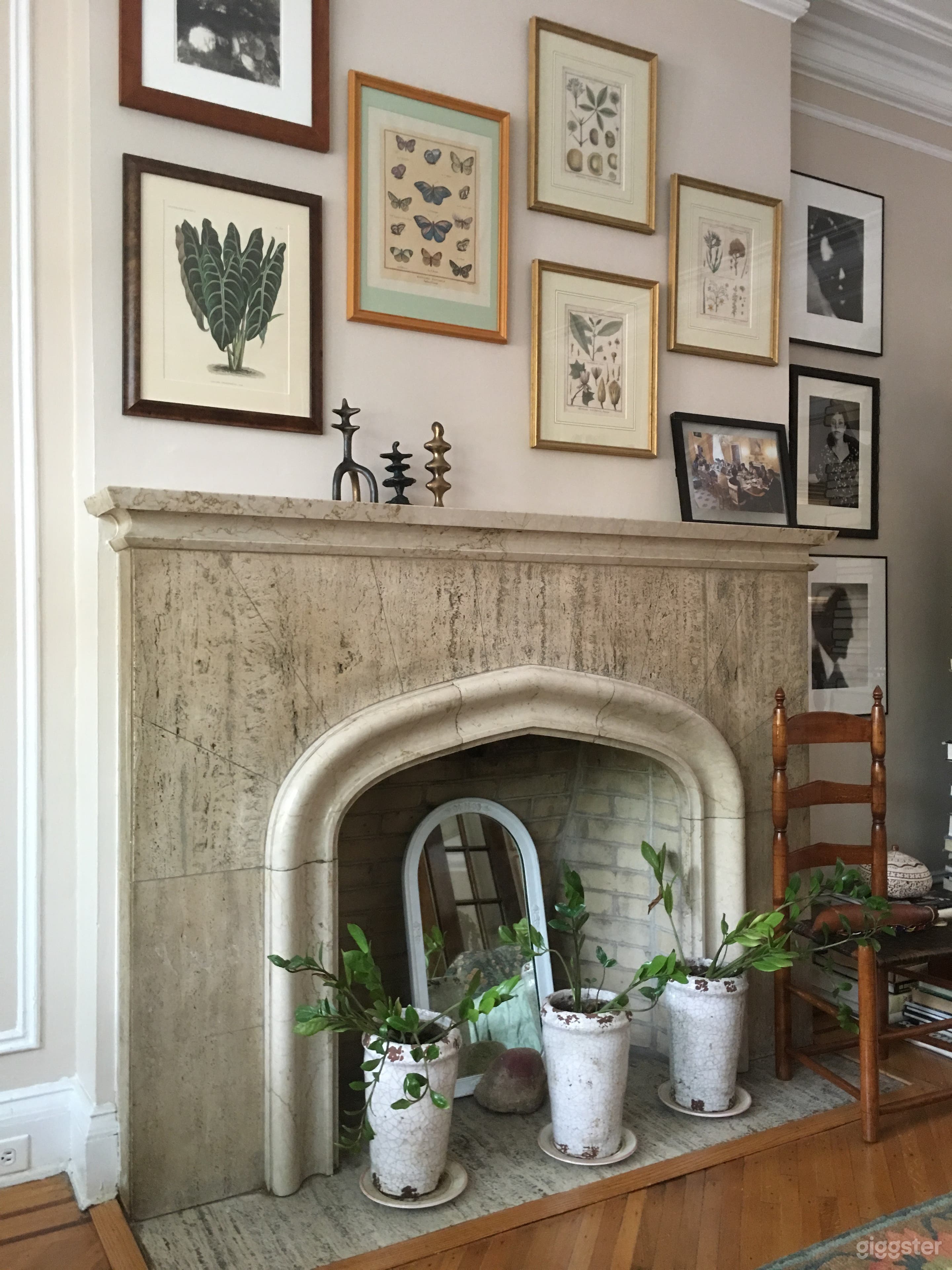 Detail of fireplace in the living room.