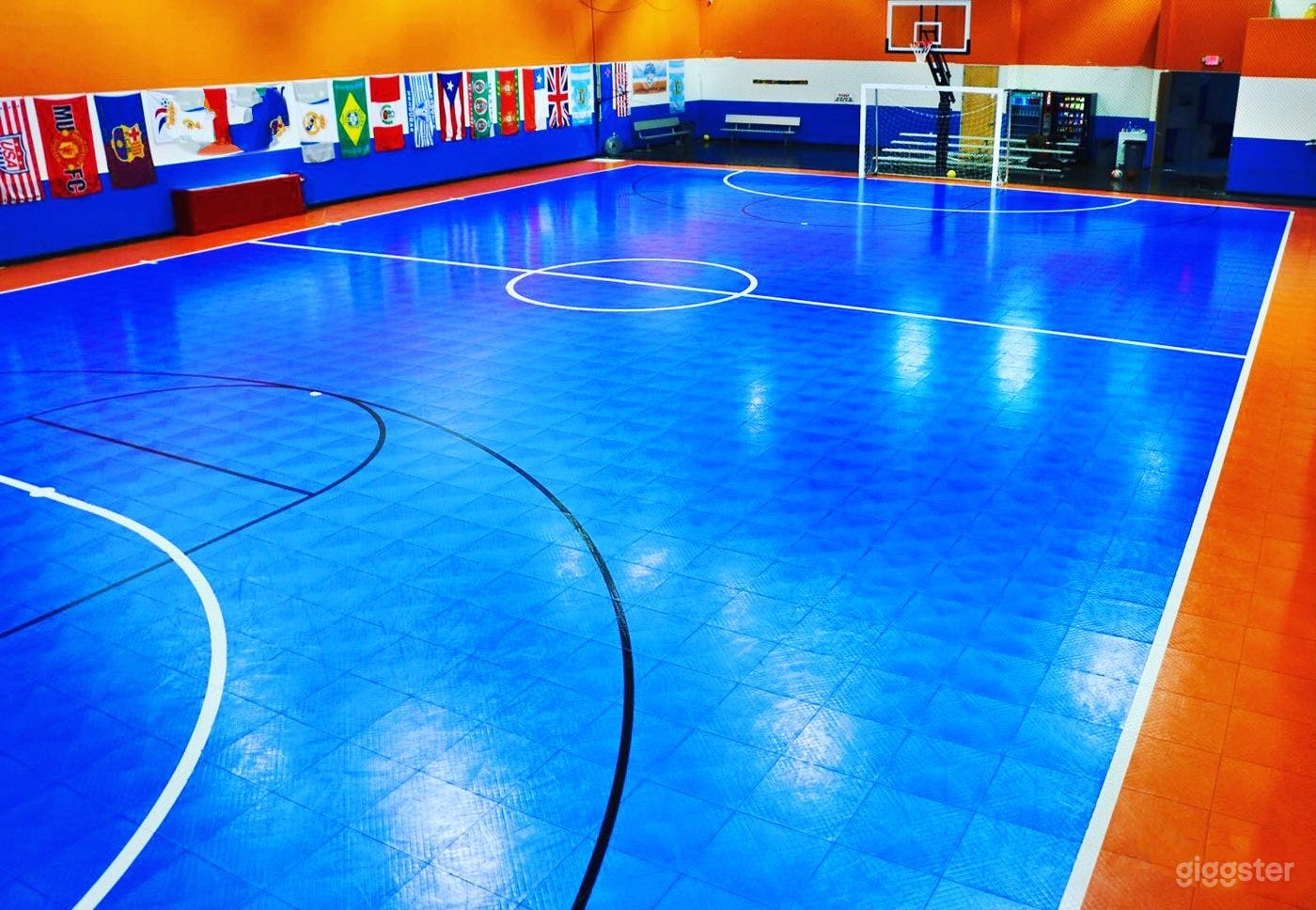 blue and orange indoor soccer/basketball/ volleyball court regulation size