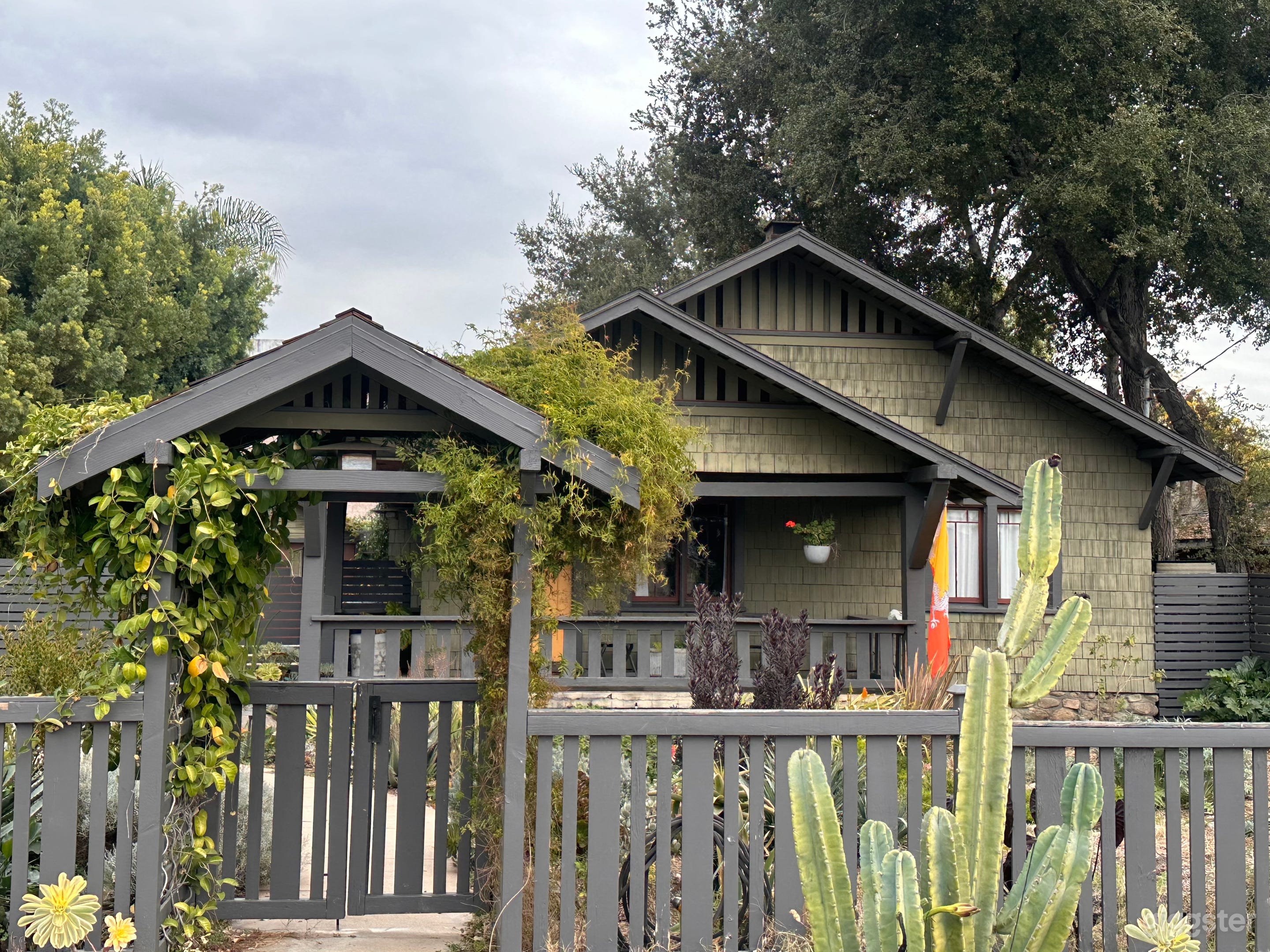 Arbor and picket fence