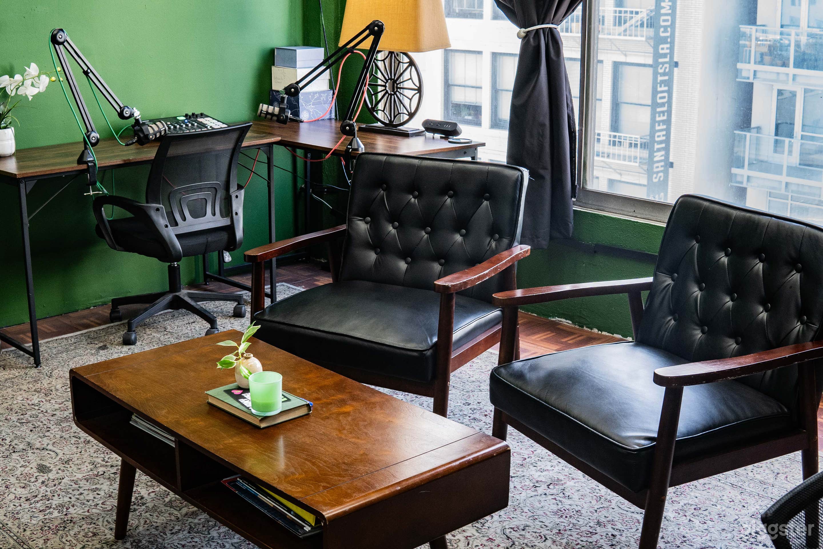 Rustic Downtown Podcast Room with Views Photo 1