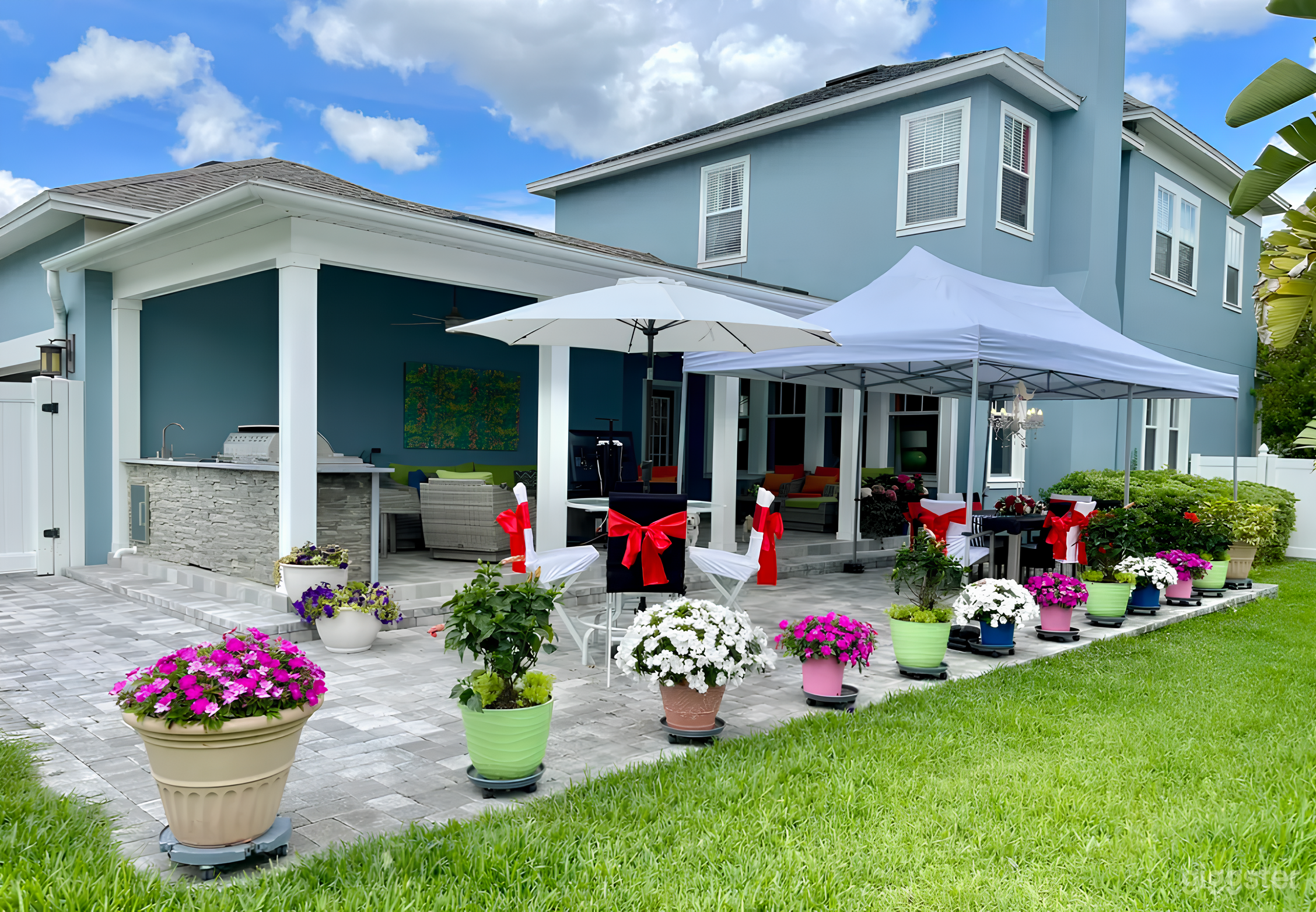 Back yard &amp; porch &amp; patio, with 1 tent