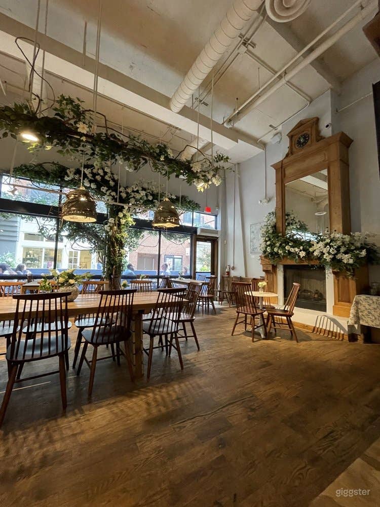 Main dining room with a wall of windows providing great natural light