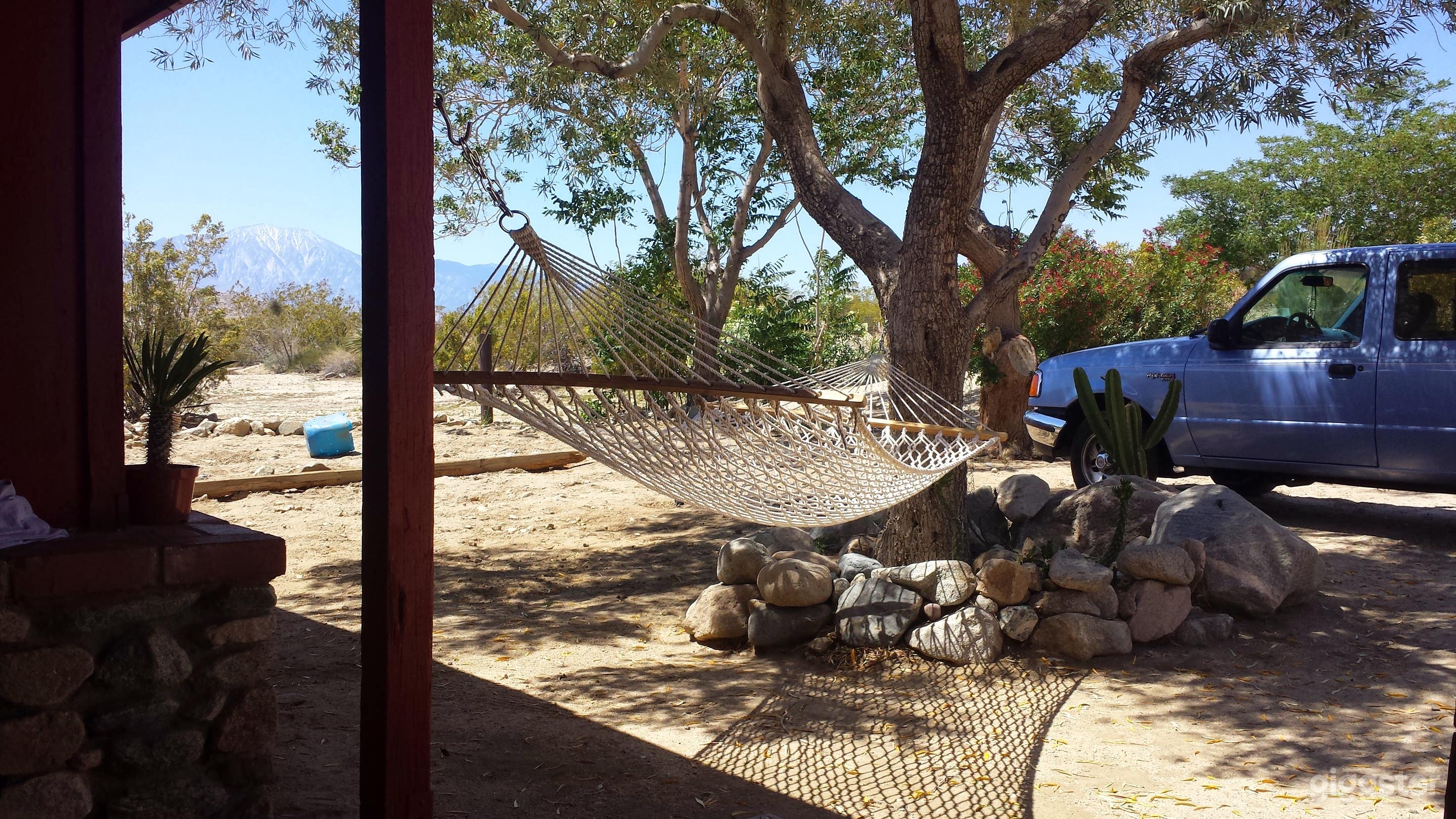 View from front porch with hammock
