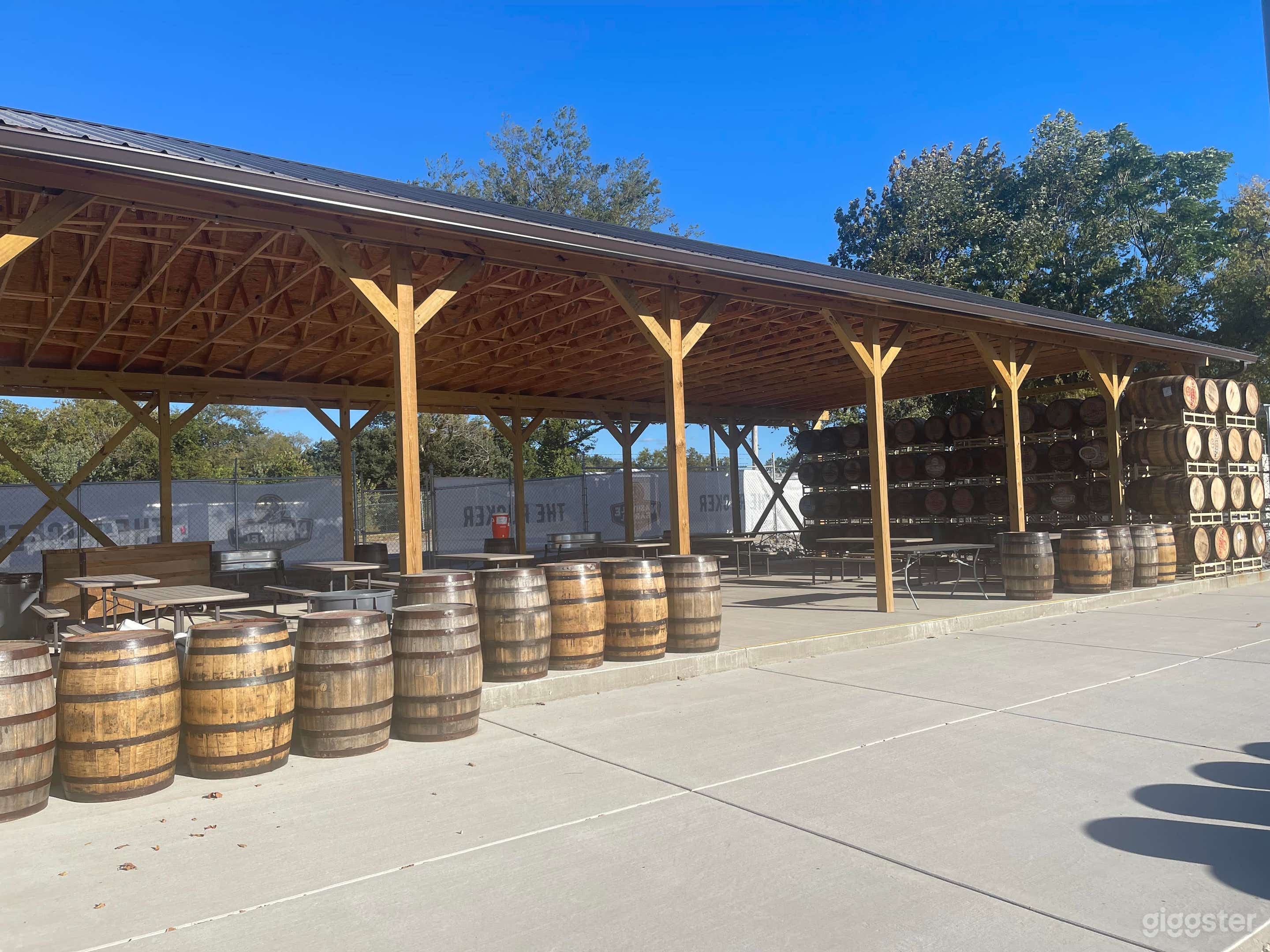 Open Air Pavillion with uncovered space for cornhole or more room. 