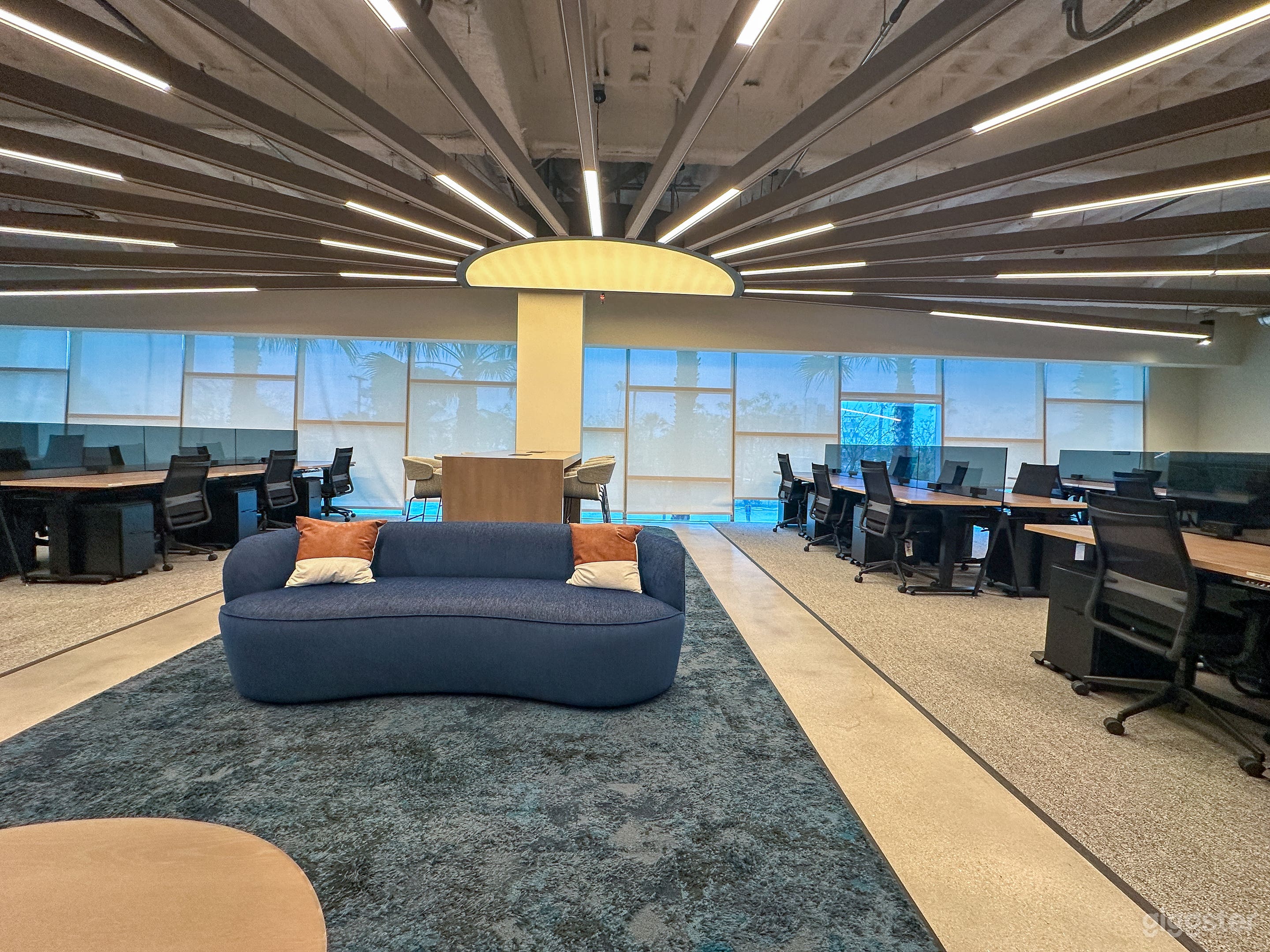 Seating area with beautiful light fixture