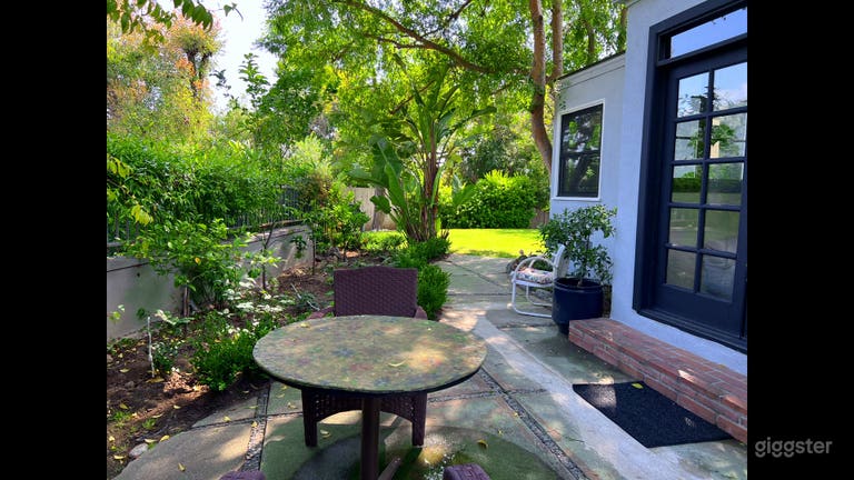  Back Porch. Table, chairs, vintage chair swing, Fruit trees, rose garden, etc 