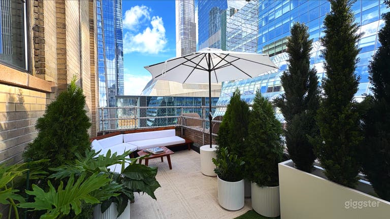  Private terrace, Venue Hudson Yards NYC, skyline view, outdoor studio space, High Line adjacent, Javits Center nearby, event and photo studio rental. 