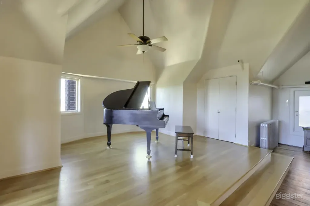 Baby grand piano on the stage