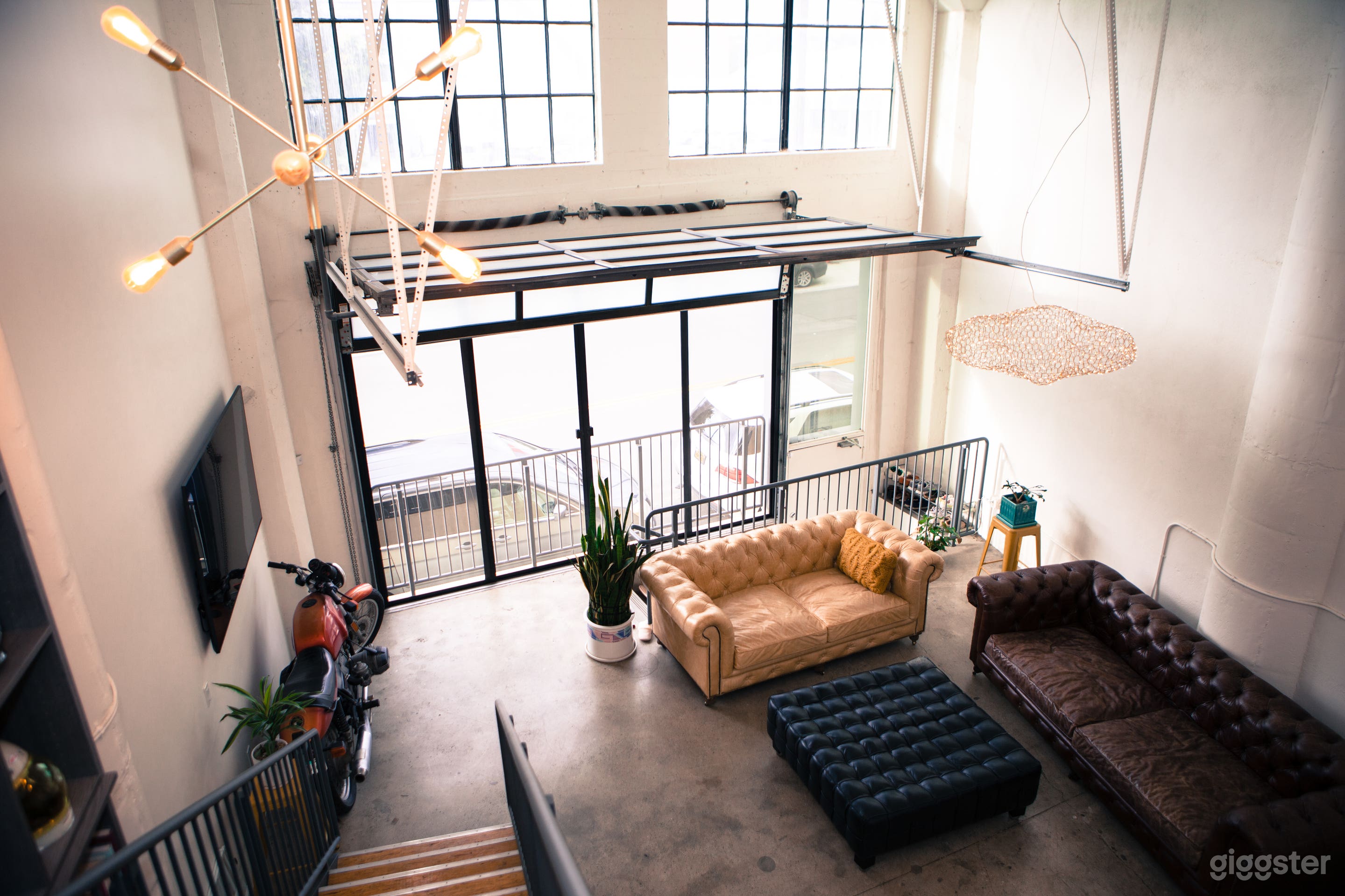 View from 2nd floor with roll up door open