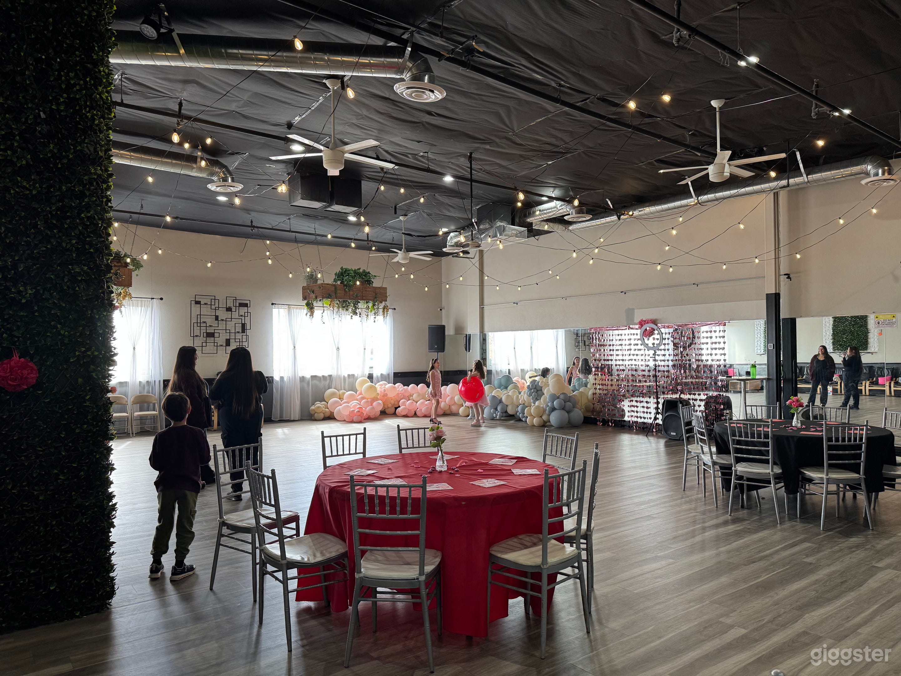 Sample set-up: Sweetheart dance. 

Tables, chairs, and tablecloths are available only under "Event" booking.
