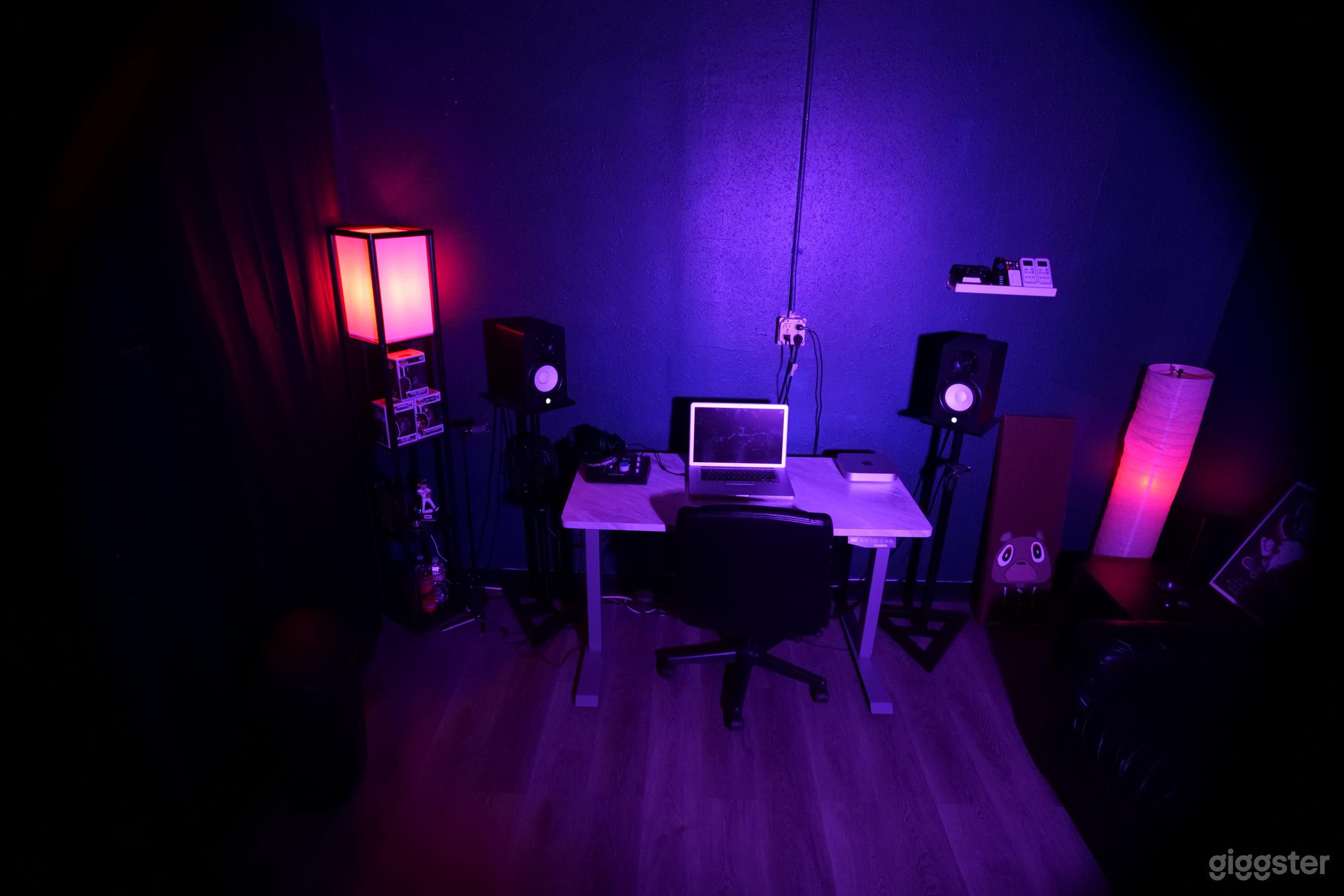 Desk and monitors in the studio area