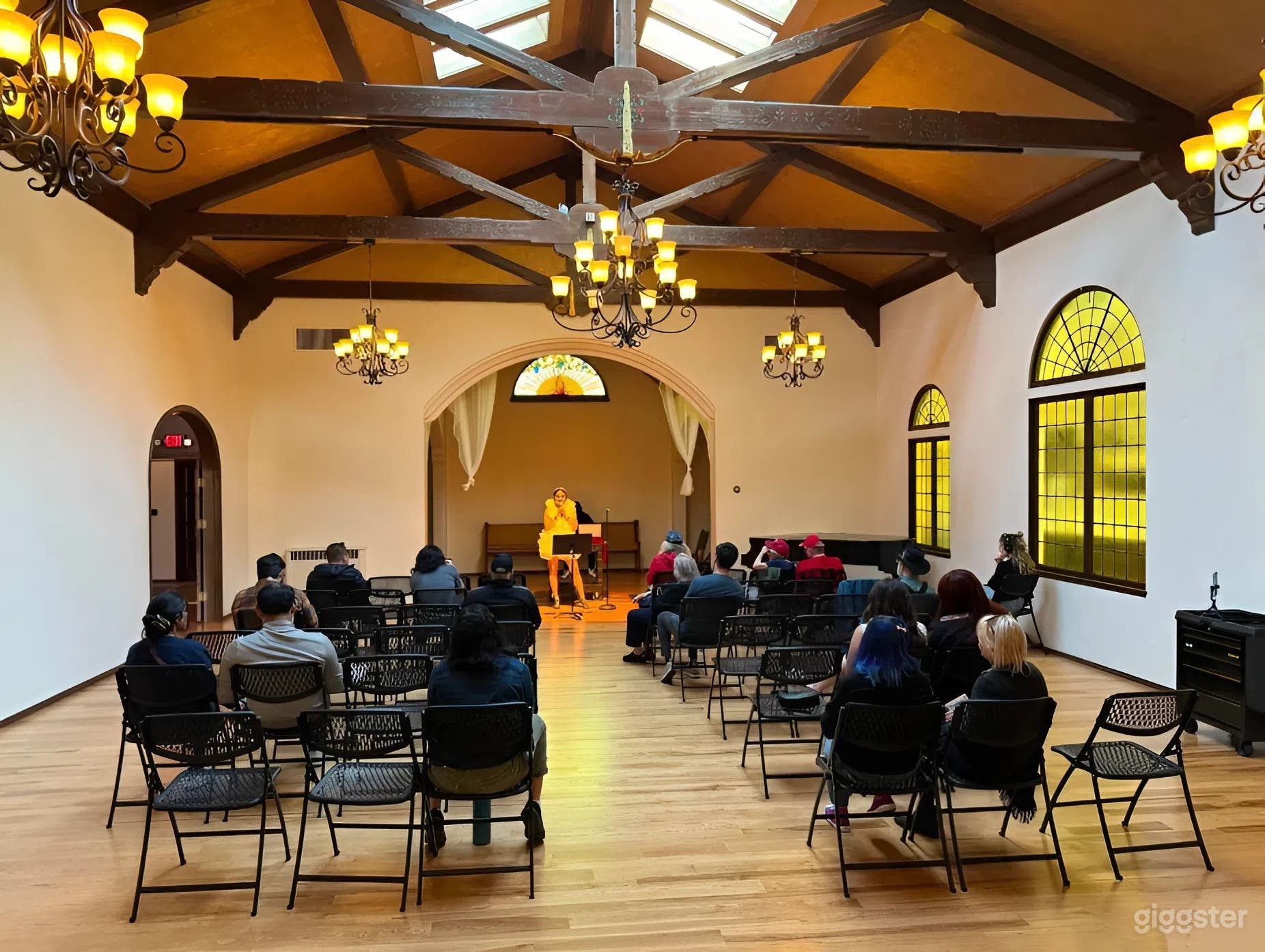 Elegant Chapel Ballroom with Grand Piano & Event Lighting Photo 3